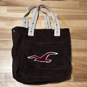 Hollister Dark Brown Tote with Cream Straps